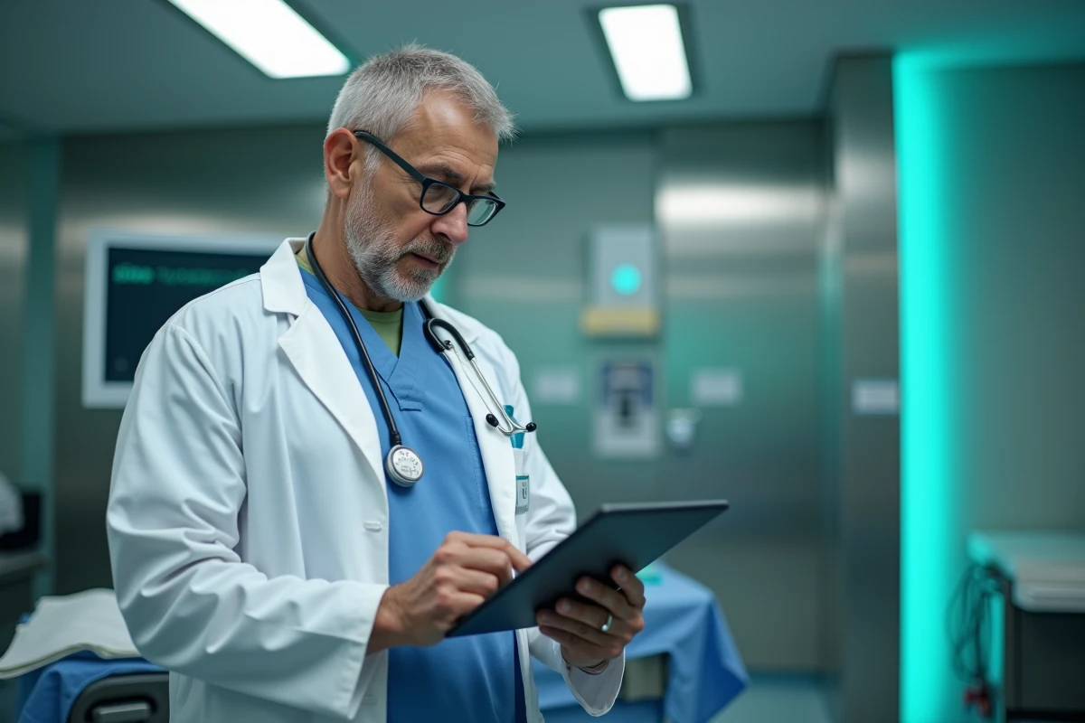 Anesthésiste examinant le dossier médical d'un patient avant une opération chirurgicale en 2026
