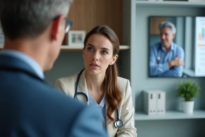 Femme en consultation avec un m&eacute;decin dans un cabinet moderne