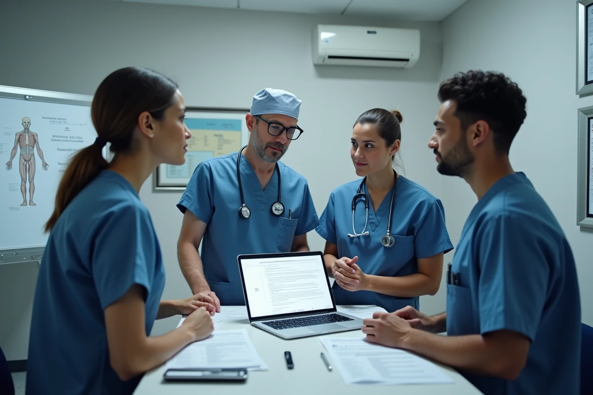 Équipe médicale discutant des nouvelles recommandations sur les risques de l'anesthésie générale