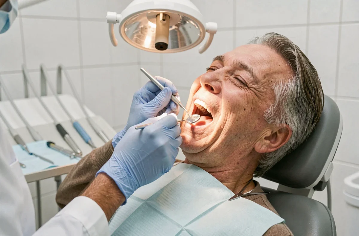 Dentiste examinant la cavité buccale d'un patient adulte pour détecter des lésions précancéreuses de la bouche