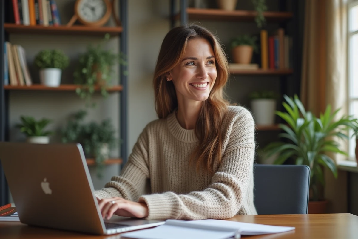 Femme dans un bureau cosy et accueillant