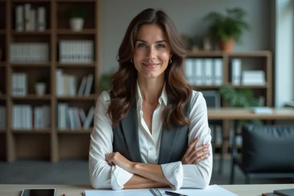 Femme d affaires assise au bureau avec attitude distante