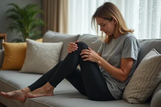 Femme d'âge moyen en détente avec douleur au talon