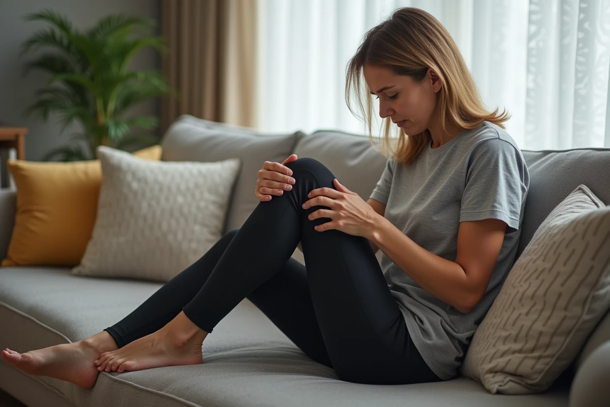 Femme d'âge moyen en détente avec douleur au talon