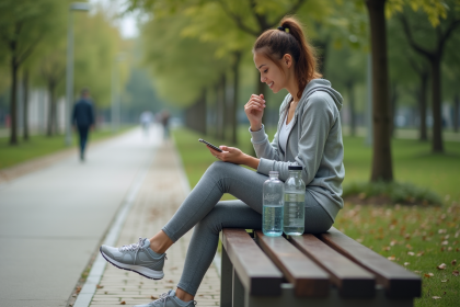 Jeune femme assise dans un parc urbain en tenue de sport
