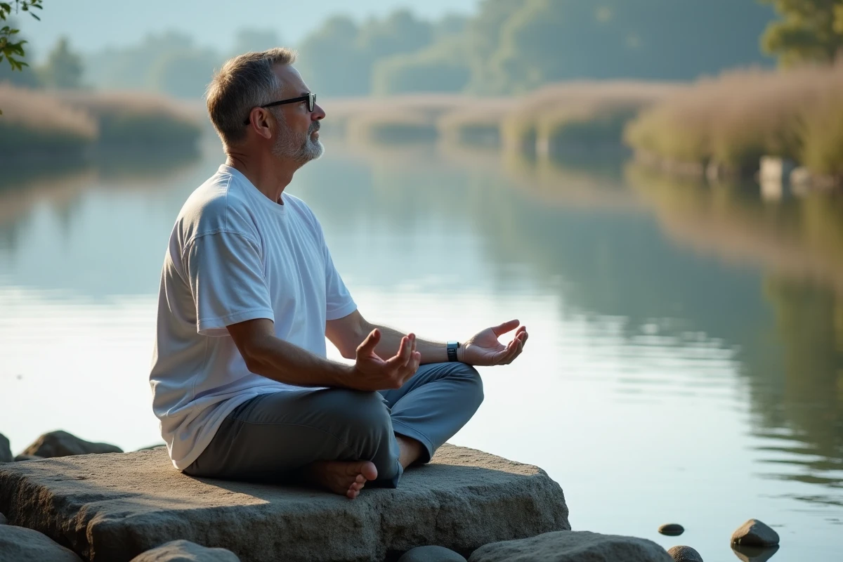 Homme méditant au bord d