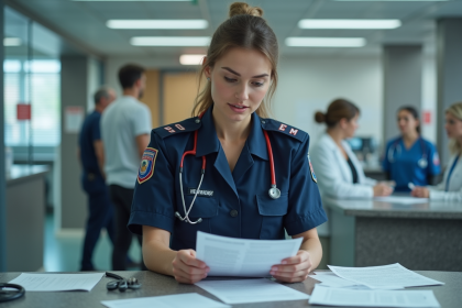 Infirmière paramédicale confiante à la réception d'un hôpital