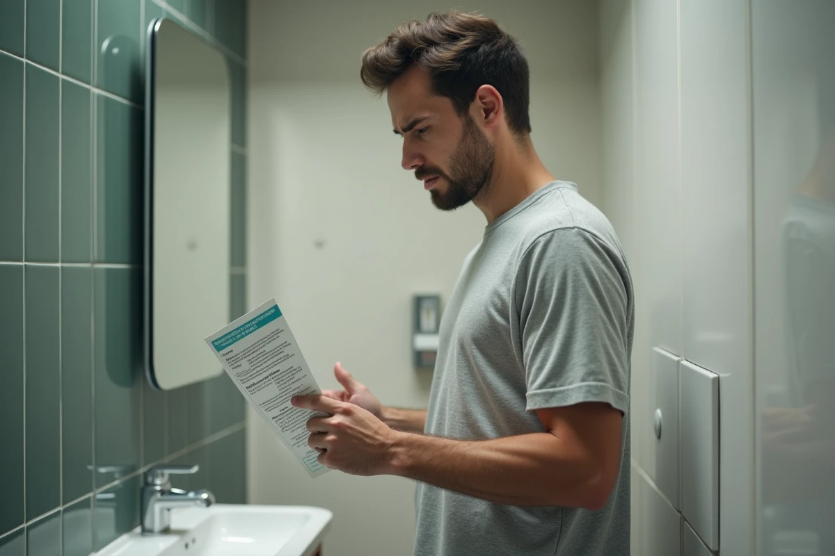 Jeune homme en loungewear dans une salle de bain moderne