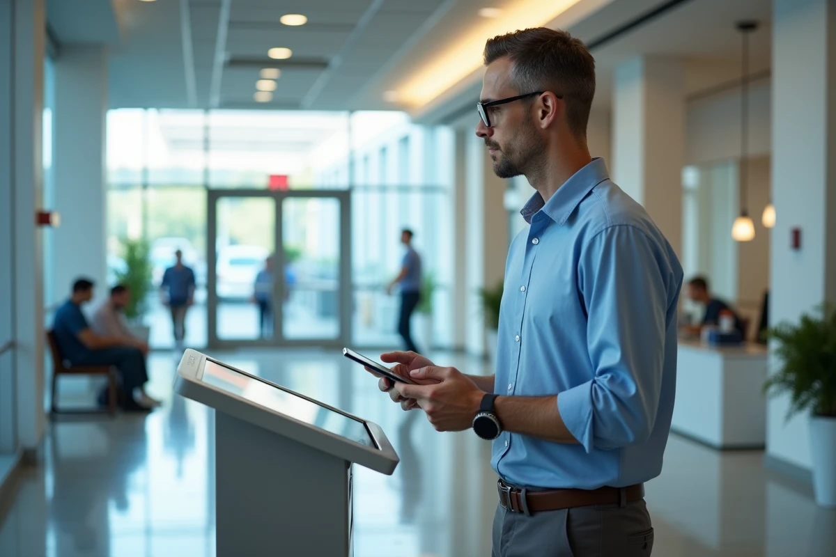 Jeune homme dans un hall d