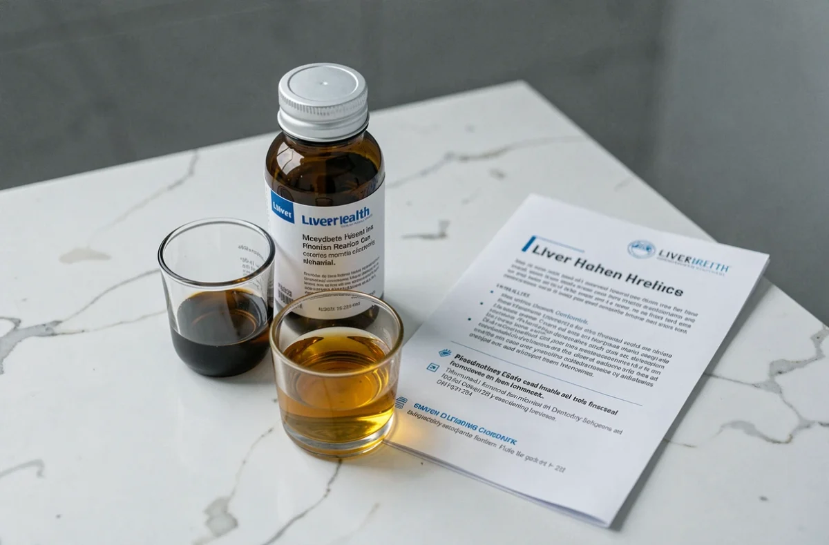 Médicaments, alcool et brochure sur la santé du foie illustrant les causes d'un GGT trop élevé