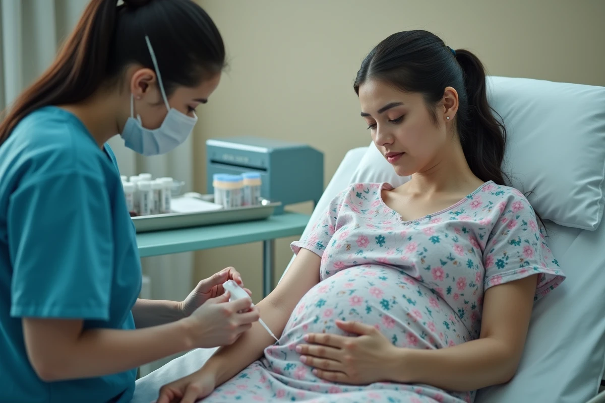 Prise de sang chez une femme enceinte pour analyse des transaminases SGOT en laboratoire médical