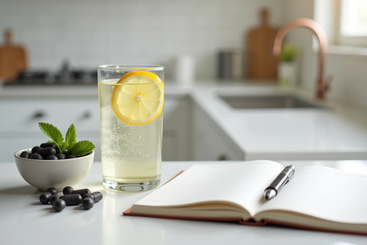 Remèdes naturels contre les rots et troubles digestifs : eau citronnée, charbon actif et carnet alimentaire