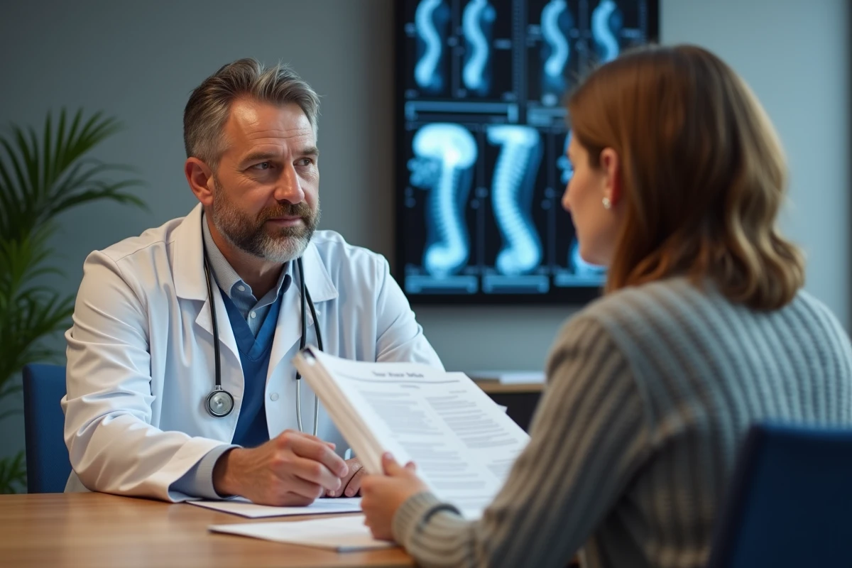 Neurochirurgien consultant un patient pour un second avis médical dans un cabinet médical à Tours