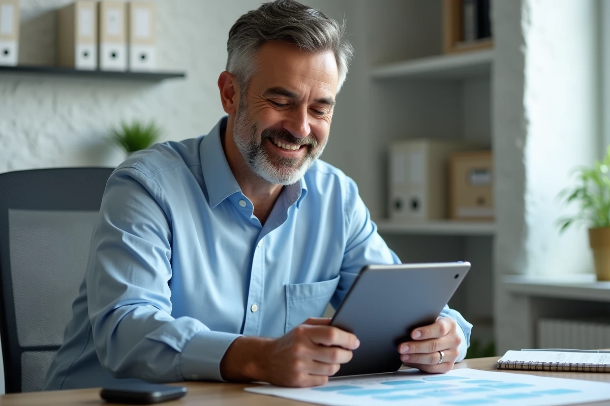 Vétérinaire manager examinant un organigramme sur tablette